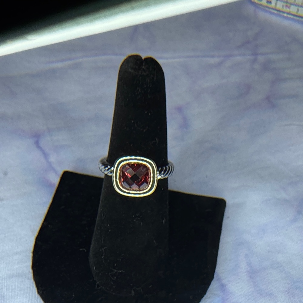 Two-Tone Red Garnet-Style Cushion Ring